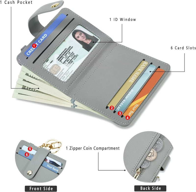 Airkit Small Wallets Woman RFID Blocking Leather Credit Card Holder - with ID Window - Card Wallets for Women - with Zipper Coin Purse - Keychain Wallet - Image 2
